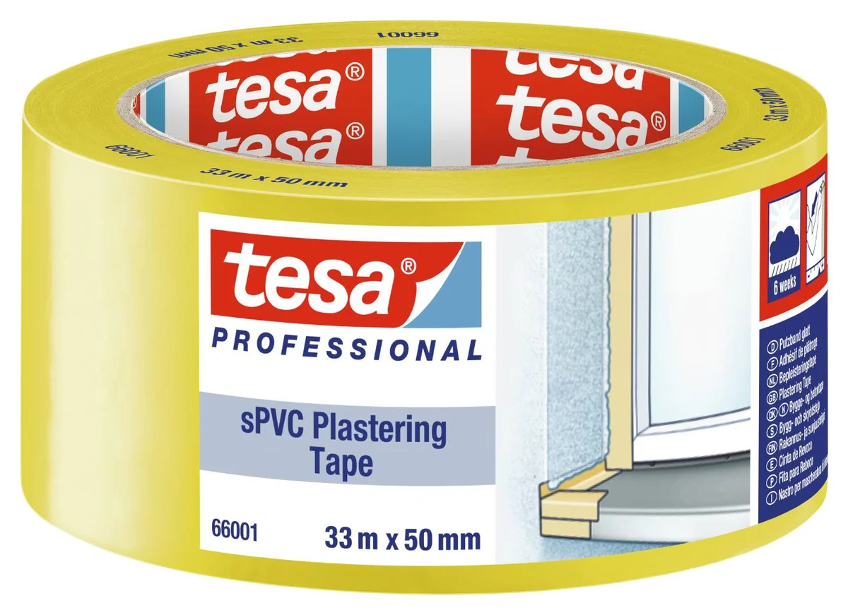 Ehitusteip 66001 33 m x 50 mm kollane Tesa